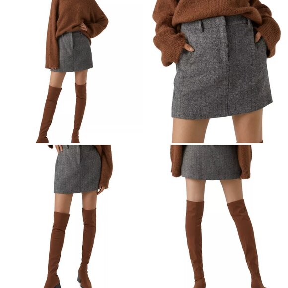 Vero Moda Lizzie Mini Skirt Herringbone Tweed EU 36 US 4 UK 8 New Without Tags - Picture 3 of 13